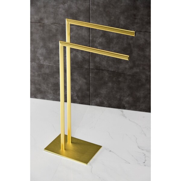 Pedestal Dual Towel Rack, Brushed Brass